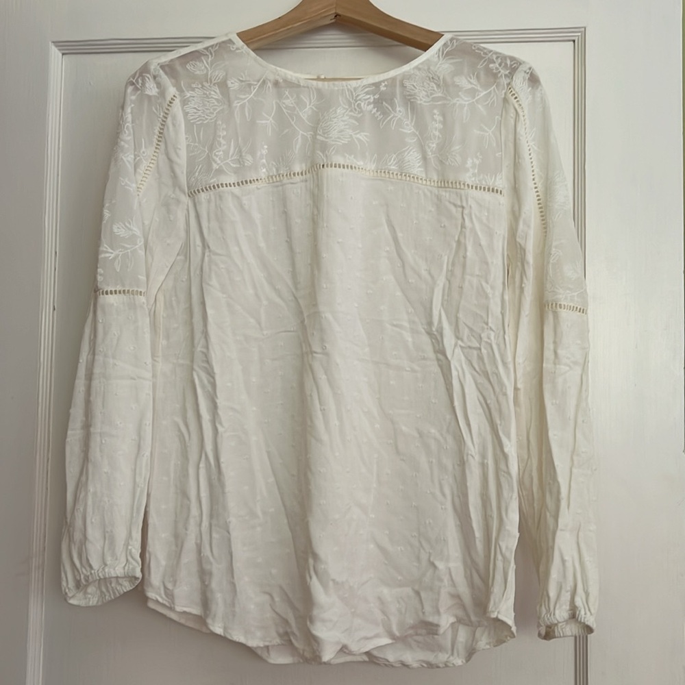 Loft Winter White Clip Dot Embroidery Top - MP